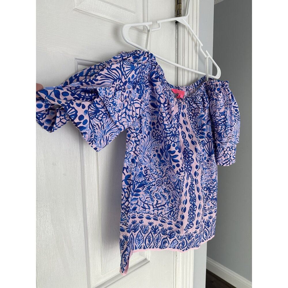 EUC Lilly Pulitzer Frankee Off The Shoulder Puff Sleeve Top Calla Lily Size L - Picture 2 of 6